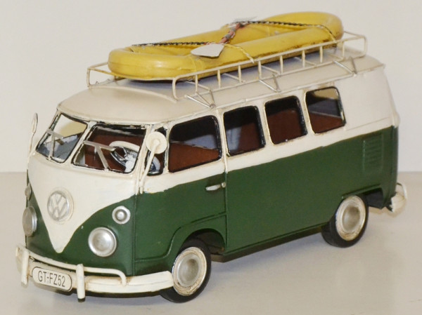 Blechauto Nostalgie Modellauto Oldtimer Automarke VW Bulli Modell T2 Bus aus Blech L 27 cm