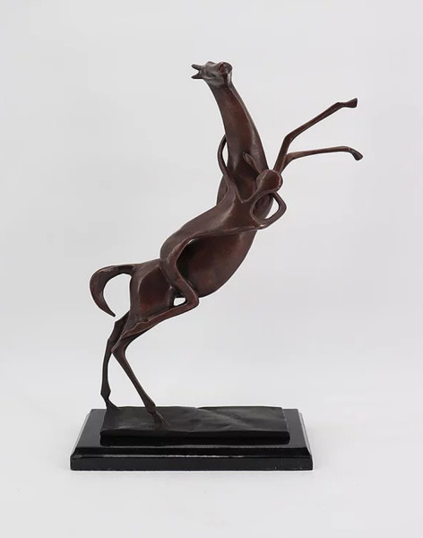 Bronzefigur Bronzeskulptur Abstraktes Pferd aus Bronze auf Mamorsockel H 53 cm Abstrakte Kunst Figur