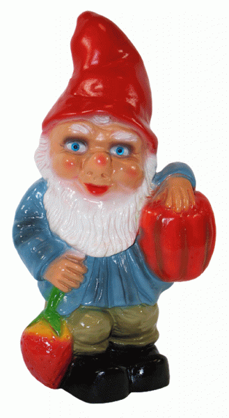 Gartenzwerg Deko Garten Figur Zwerg Gärtner stehend mit Kürbis und Erdbeere aus Kunststoff H 26 cm