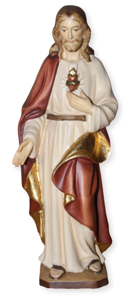 Heiligenfigur Barmherziger Jesus Herz "Sacred Heart" H 12 cm Statue aus Ahornholz Holzfigur