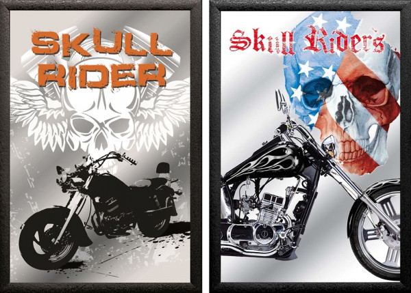 Set: 2 Spiegelbilder Easy Rider Skull Motorrad Bild 20x30 cm Wandbilder Hinterglasdruck mit Rahmen