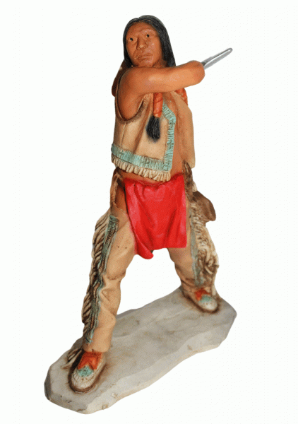 Indianerfigur Indianer Gall Kriegshäuptling Pizi Matohinshdar Skulptur 15,5 cm stehend mit Messer