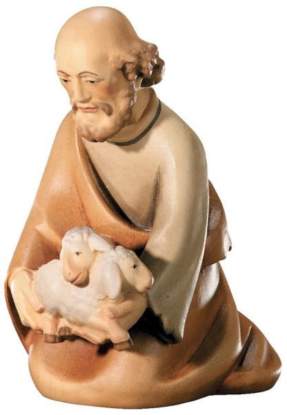 Krippenfigur Leonardo Kollektion Hirte mit Lämmern Holzfigur Krippe Statue aus Ahornholz