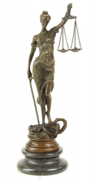 Bronzefigur Bronzeskulptur Bronze Justitia auf Marmorsockel H 23,5 cm Göttin der Gerechtigkeit Figur