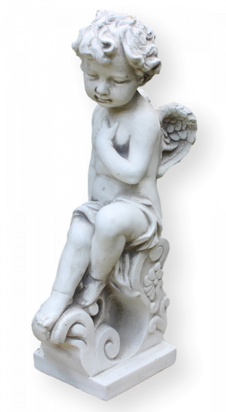 Beton Figur Engel sitzend auf Sockel H 49 cm Dekofigur und Gartenskulptur