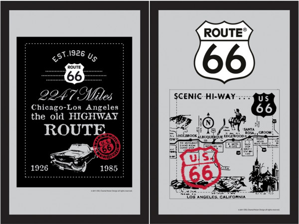 Set: 2 Spiegelbilder Route 66 USA Bild 20x30 cm Deko Wandbilder Hinterglasdruck