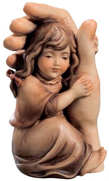 Schützende Hand mit Mädchen H 13 cm Schutzengel Engel Holzfigur Deko Statue aus Ahornholz