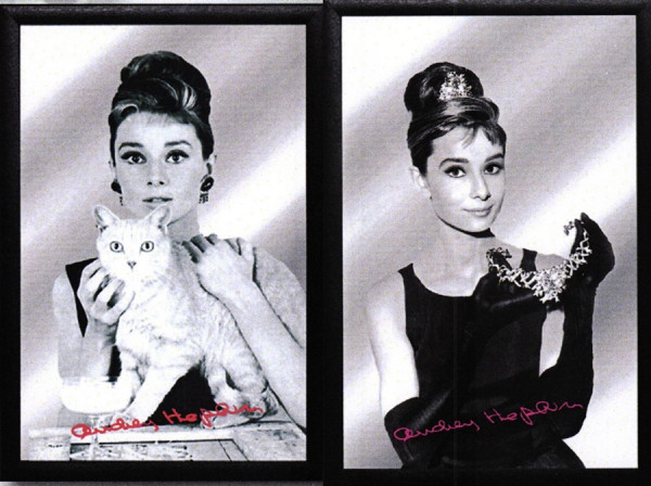 Set: 2 Spiegelbilder Audrey Hepburn 20x30 cm Wandbilder Hinterglasdruck mit schwarzem Rahmen