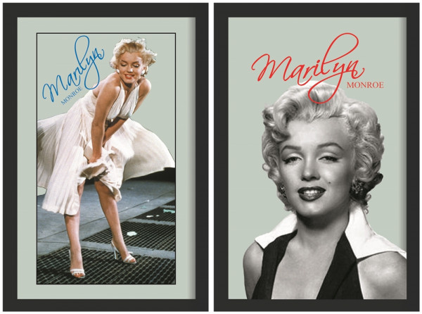 Set: 2 Spiegelbilder Marilyn Monroe 20x30 cm Wandbilder Hinterglasdruck mit schwarzem Rahmen