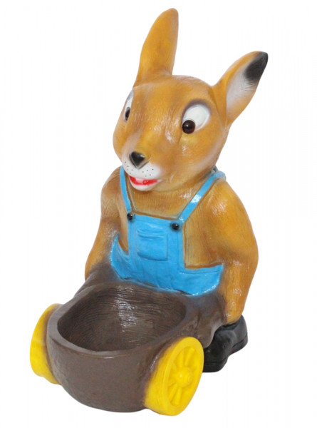 Osterhase mit Karren - Osterfigur aus wetterfestem Kunststoff, für Garten & Innenbereich, Höhe 38 cm