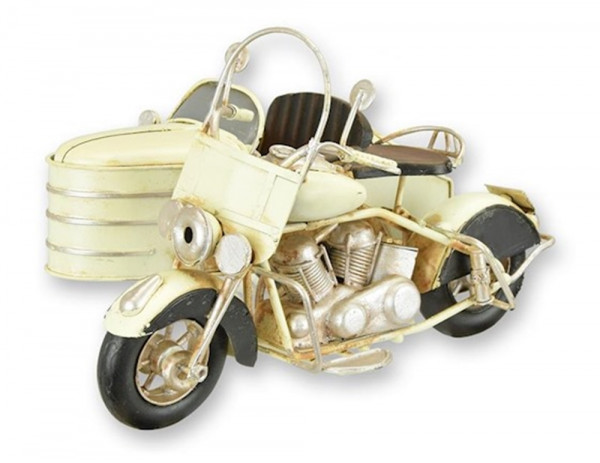 Blechmodell Nostalgie Motorrad mit Beiwagen weiß L 20,4 cm Deko Blechmotorrad Retro Modellfahrzeug