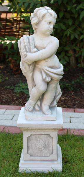 Beton Figuren Statue Putte Vierjahreszeiten Sommer auf klassischer Säule H 75 cm Gartenskulpturen