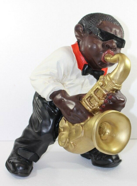 Deko Figur Jazz Musiker Figur Saxophonist H 40 cm Dekofigur Band Musiker mit Saxophon aus Kunstharz