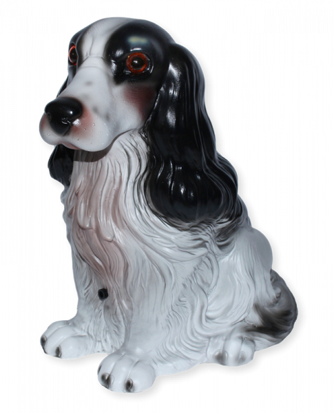 Deko Figur Hund Cocker Spaniel groß H 33 cm Tierfigur mit Scherzbewegungsmelder Wau-wau