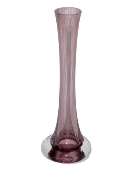 Glasvase H 22,5 cm schmale Blumenvase in lila violett mit weißem Muster Vase aus Glas