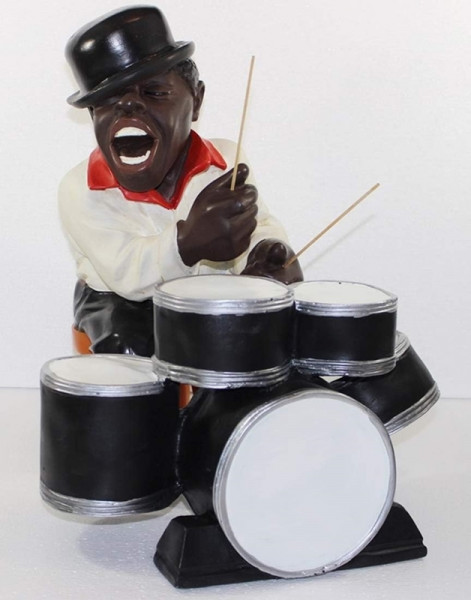 Deko Figur Jazz Band Musiker Schlagzeugspieler mit Schlagzeug H 40/20 cm Dekofigur aus Kunstharz