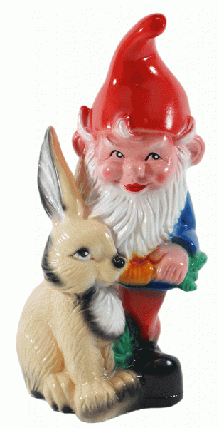 Gartenzwerg Figur Zwerg mit Hase H 30 cm stehend Gartenfigur aus Kunststoff