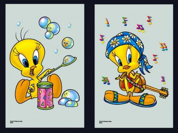 Set 2 Spiegelbilder Looney Tunes Tweety Deko Bild 20x30 cm Wandbilder Hinterglasdruck mit Rahmen