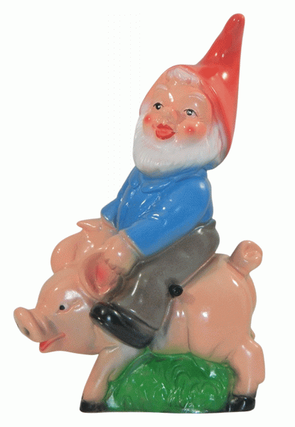 Gartenzwerg auf Schwein mit Bewegungsmelder Grunz-Grunz Figur Zwerg 33 cm aus Kunststoff