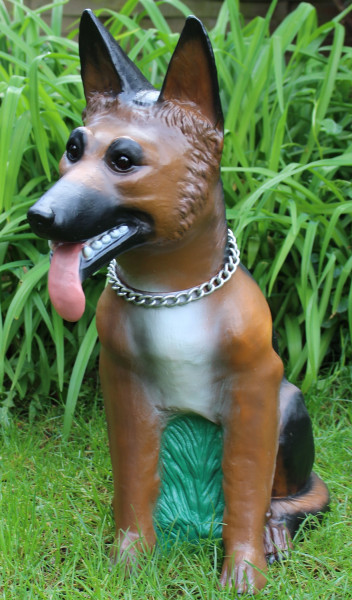 Deko Garten Figur Dekofigur Gartenfigur Tierfigur großer Schäferhund mit Kette aus Kunststoff H 69cm