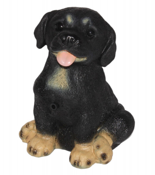 Deko Figur Hund Rottweiler H 21 cm mit Bewegungsmelder wau-wau Dekofigur aus Kunststoff
