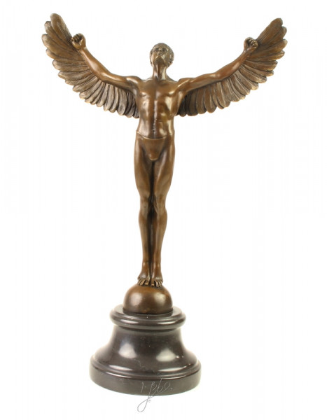 Bronzefigur Bronzeskulptur Bronze Ikarus auf Marmorsockel H 40 cm Griechische Mythologie Figur