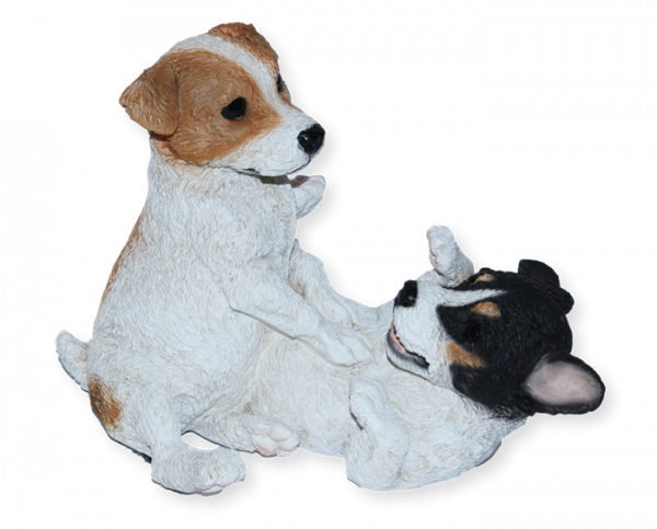 Dekofigur Hund zwei Jack Russel Terrier Welpen H 18 cm Hundefigur Kollektion Castagna aus Resin