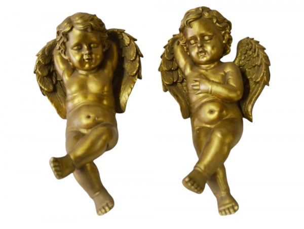 Deko Figur Engelspaar schlafend im liegen - Höhe 26 cm - Dekofiguren Engel aus Resin in gold