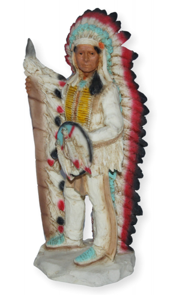 Indianerfigur Indianer Figur Häuptling Red Cloud H 17 cm stehend mit Kopfschmuck und Schild Castagna