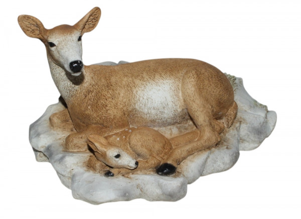 Dekofigur Tierfigur Wildrot Reh mit Bambi Rehkitz liegend Kollektion Castagna aus Resin H 15 cm