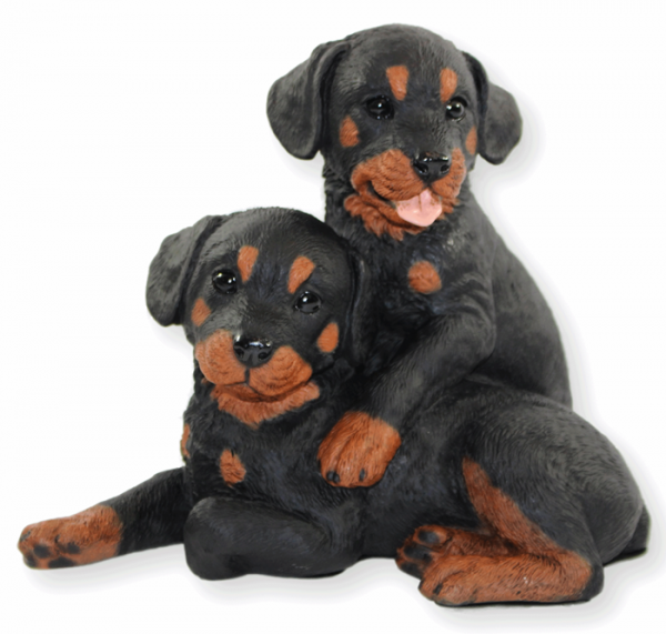Dekofigur Hund zwei Rottweiler Welpen Hundefigur sitzend Kollektion Castagna aus Resin H 21 cm