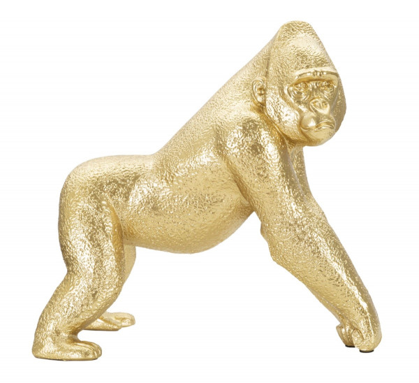Dekofigur Gorilla stehend Tierfigur in edler goldenen Optik Fell fein strukturiert H 22,8 cm
