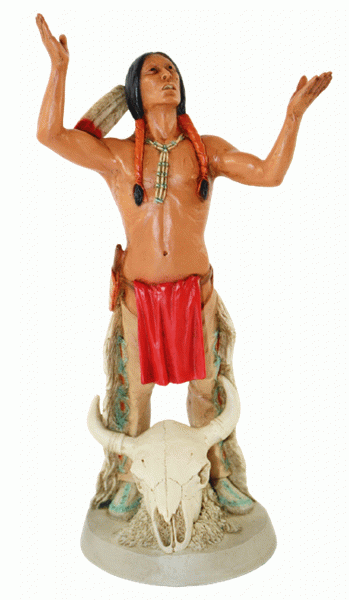 Indianerfigur Indianer Crazy Horse Anführer H 21 cm steh. mit Büffelschädel Castagna Limited Edition
