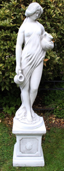 Beton Deko Figuren Statue Frau mit Krügen auf klassischer Säule H 98 cm Dekofiguren Gartenskulpturen
