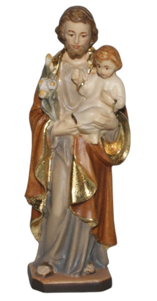 Heiligenfigur Heiliger Josef H 12 cm Josef mit Jesuskind und Lilie Holzfigur Statue aus Ahornholz