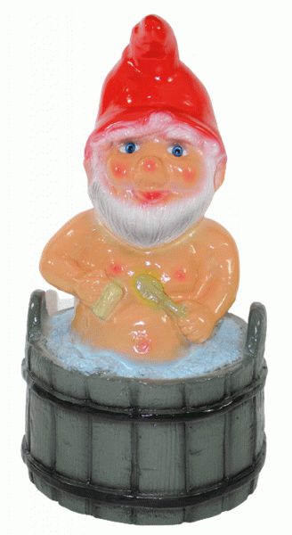 Gartenzwerg Deko Garten Figur Zwerg sitzend im Waschkübel mit Bürste aus Kunststoff H 35 cm