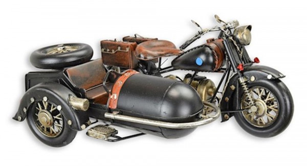 Blechmodell Nostalgie Motorrad mit Beiwagen schwarz L 32 cm Deko Blechmotorrad Retro Modellfahrzeug