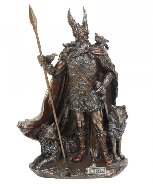 Parastone Dekofigur Odin H 24,5 cm Nordischer Gott mit Raben & Wölfen, detailreiche Mythologie Figur