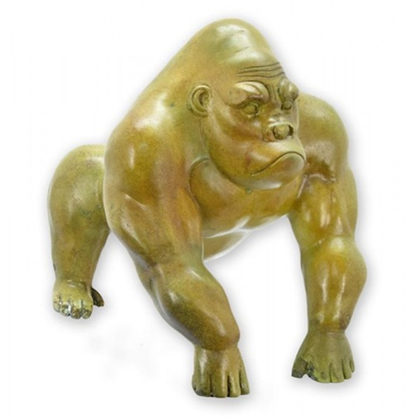 Bronzefigur Bronzeskulptur Sulptur Gorilla aus Bronze grün Höhe 27 cm Tierskulptur