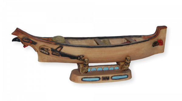 Nordwestküsten Kanu auf Podest L 23 cm Dekofigur Indianer Native American Castagna Sammlerfigur