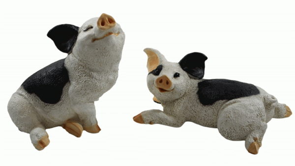 Dekofigur Tierfigur Ferkel Schweinchen 2-er Satz gefleckt Kollektion Castagna aus Resin H 10-20 cm