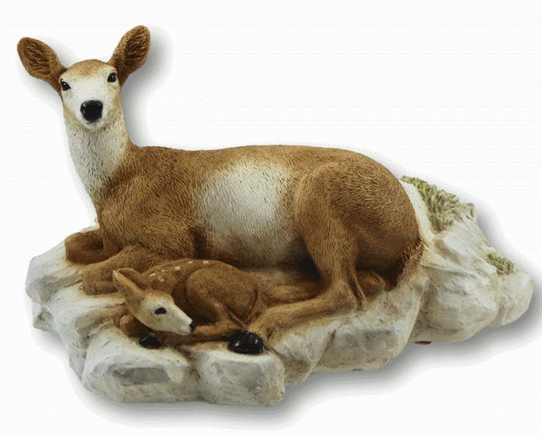 Dekofigur Tierfigur Wildrot Reh mit Bambi Rehkitz liegend Kollektion Castagna aus Resin H 15 cm