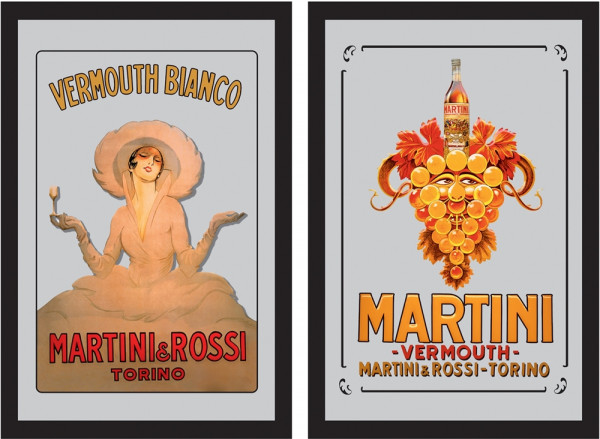 Set: 2 Spiegelbilder Martini & Rossi Vermouth Bianco Vintage Bar Deko 20x30 cm Wandbilder