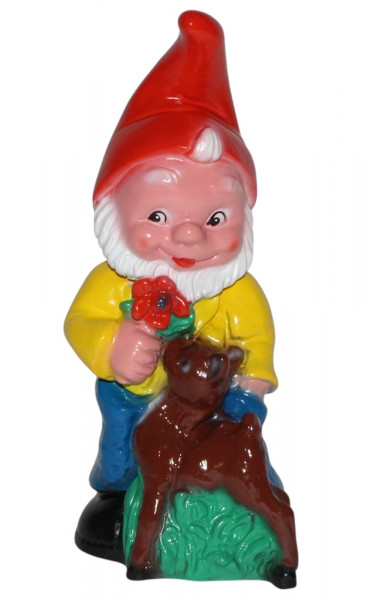 Gartenzwerg mit Reh Figur Zwerg H 27 cm aus Kunststoff