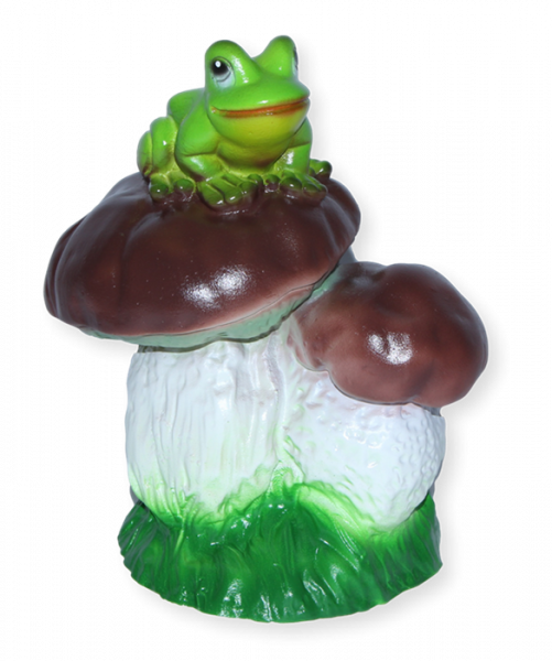 Deko Garten Figur Dekofigur Gartenfigur zwei Steinpilze mit Frosch aus Kunststoff Höhe 19 cm