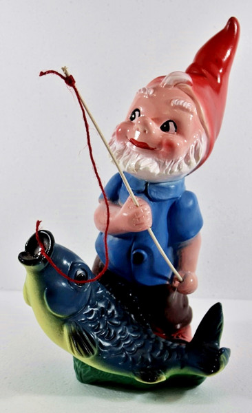 Gartenzwerg Angler mit Fisch Figur Zwerg H 36 cm Gartenfigur aus Kunststoff