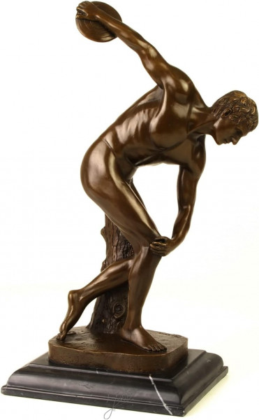 Bronzefigur Bronzeskulptur Bronze Diskobolos auf Marmorsockel H 38 cm griechische Statue