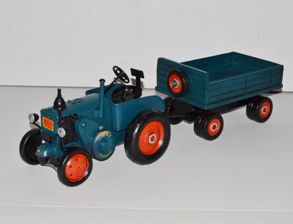 Blechtraktor Nostalgie Traktor Lanz Gespann mit Pritschenanhänger Oldtimer Lanz Bulldog L 60 cm