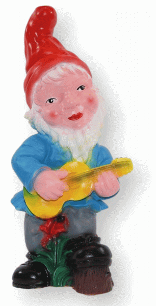 Gartenzwerg mit Gitarre und Scherzbewegungsmelder Happy Birthday Figur Zwerg H 33 cm aus Kunststoff