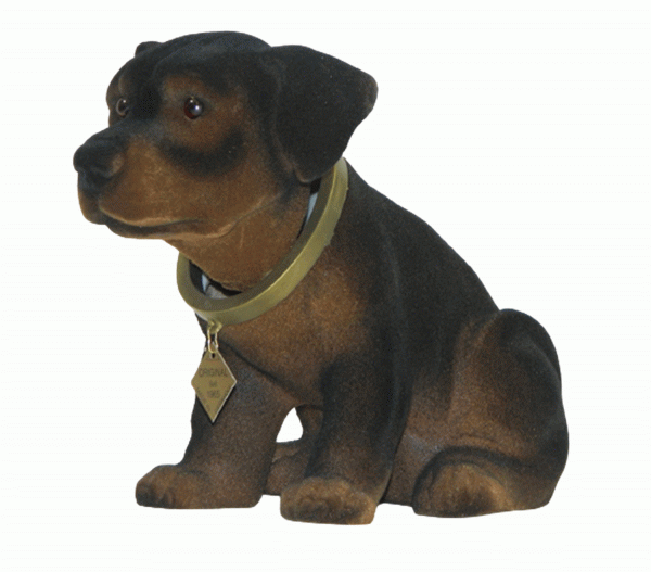 Wackel Figur Hund Rottweiler Wackelfigur H 17 cm braun groß Dekofigur mit Wackelkopf